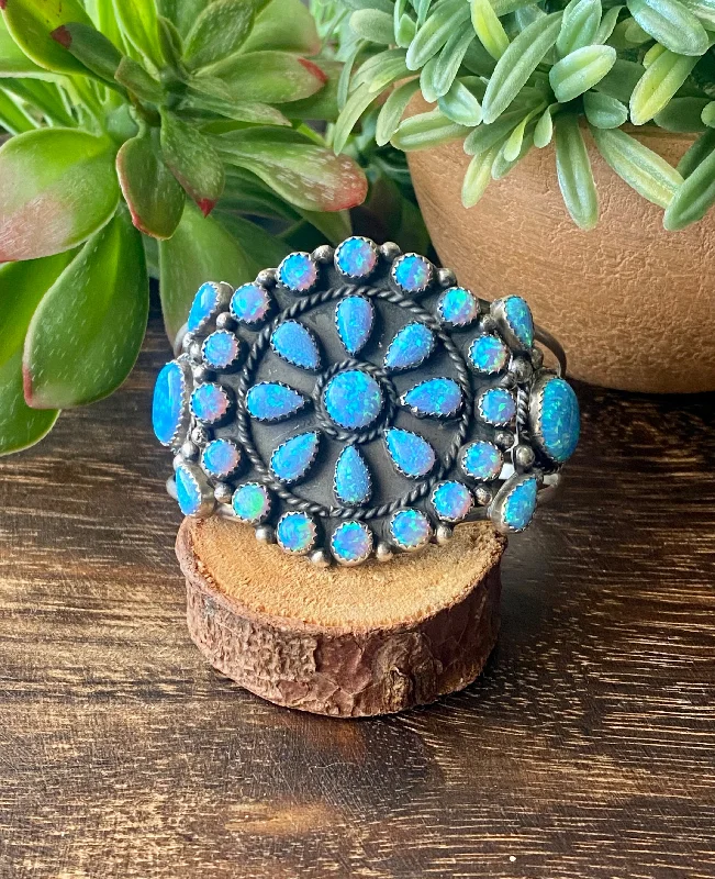 Solid Gold Cuff Bracelets with Intricate Filigree WorkNavajo Made Blue Opal & Sterling Silver Cuff Bracelet