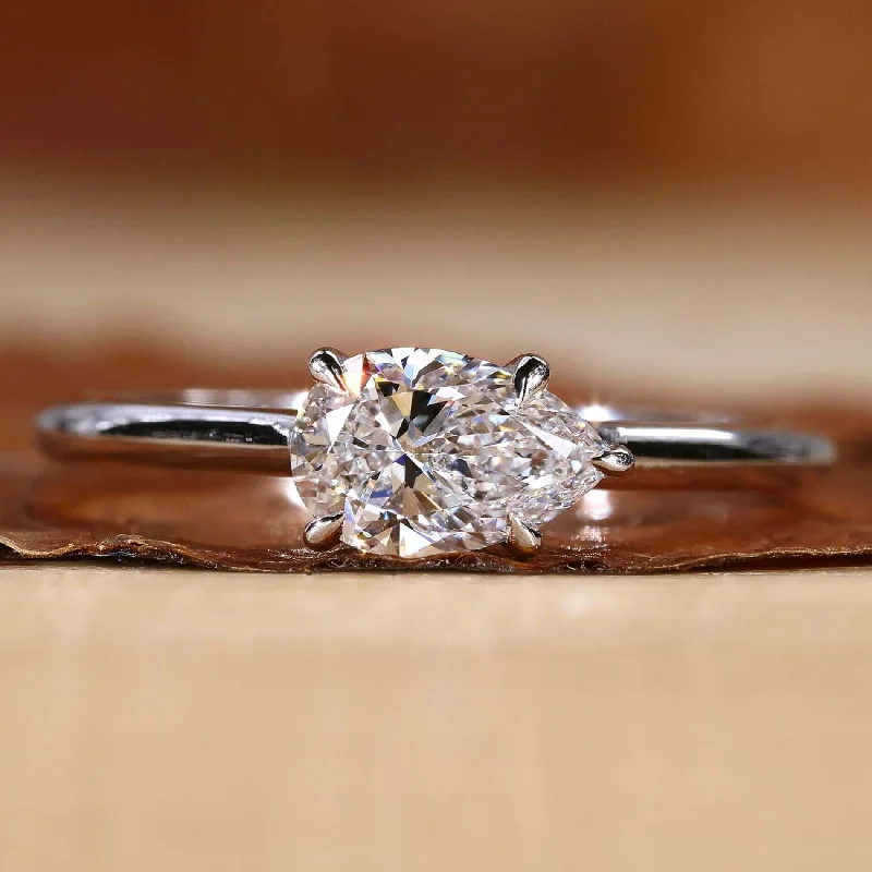 0.75 CT Pear Cut Lab Grown Diamond Engagement East to West Set Ring