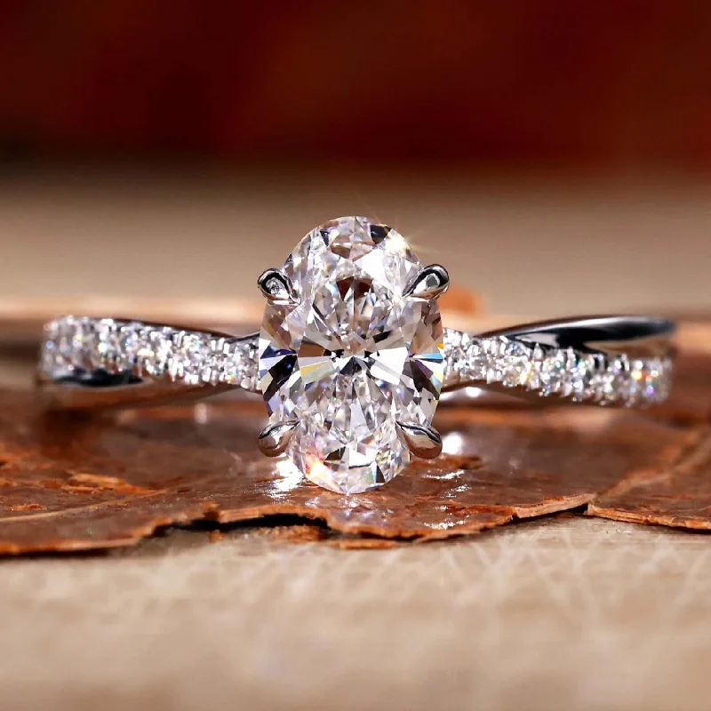 1.01 CT Oval Cut Lab Grown Diamond Engagement Ring, Twisted Band