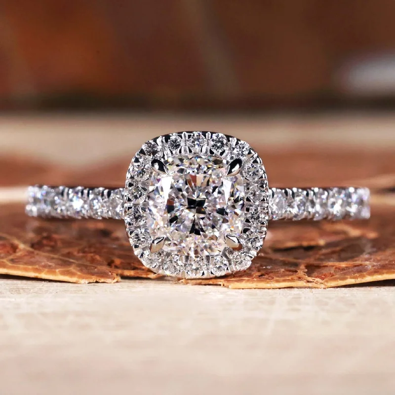 1.40 CT Cushion Cut Lab Grown Diamond Halo Engagement Ring