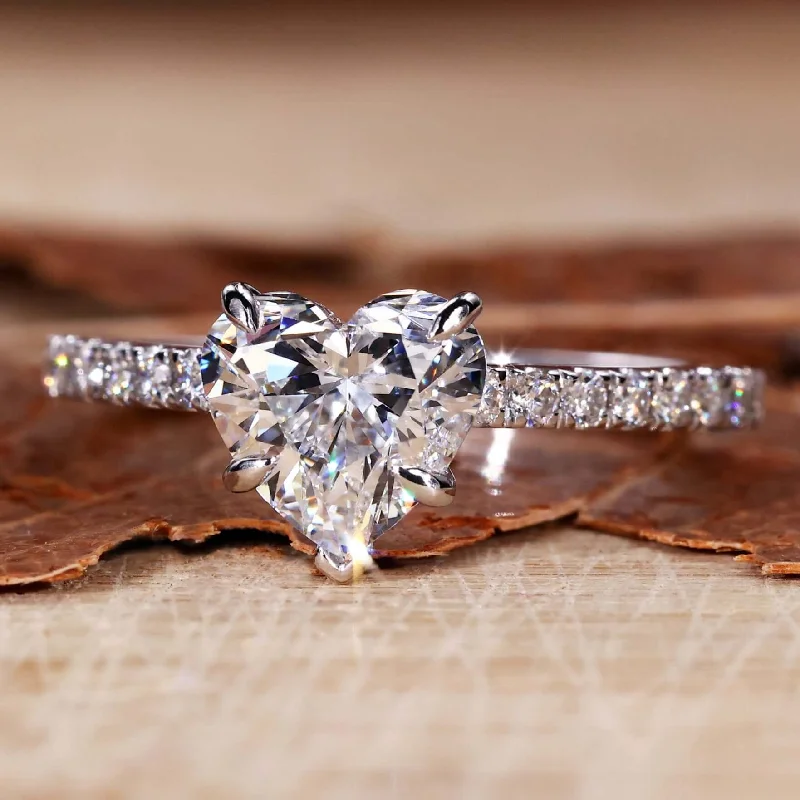 1.51 CT Heart Shae Lab Grown Diamond Pave Engagement Ring