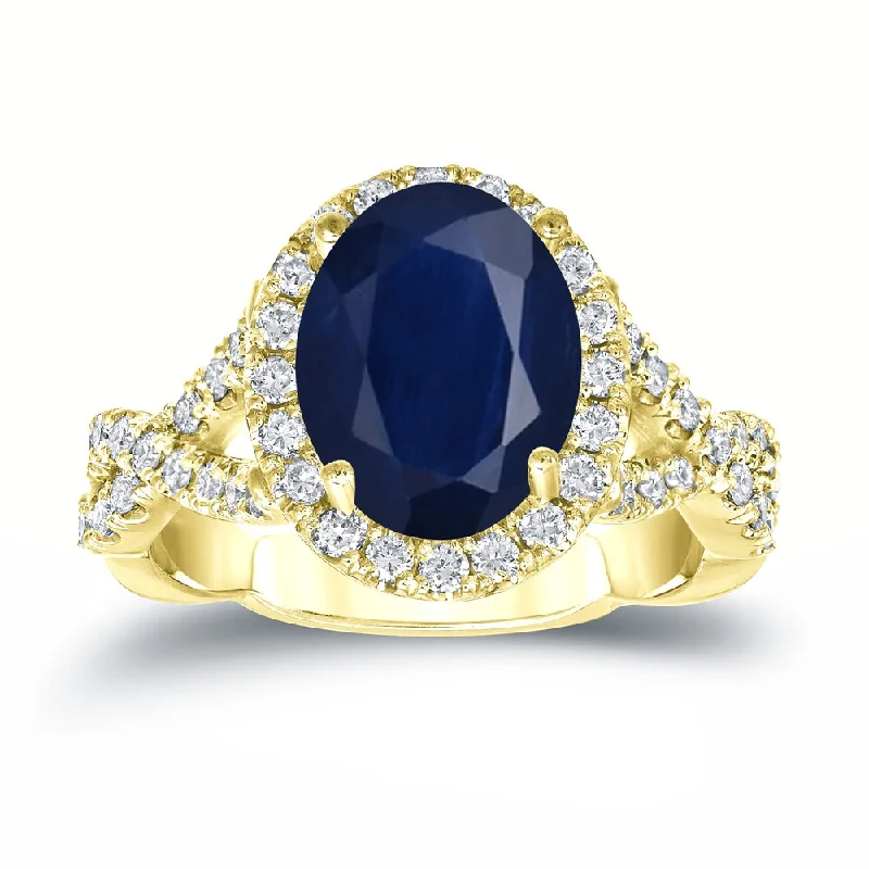 14k Gold 2 1/2ct Sapphire Oval and 3/5ct TDW Diamond Halo Engagement Ring