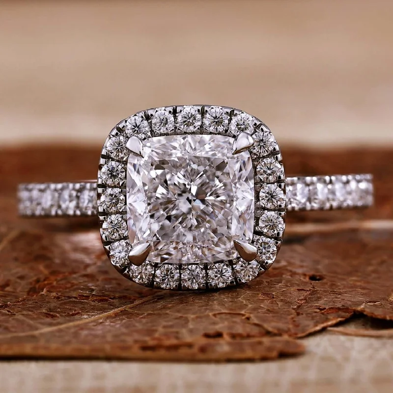 2.02 CT Cushion Cut E/VVS2 Lab Grown Diamond Halo Engagement Ring, IGI Certified Diamond Ring