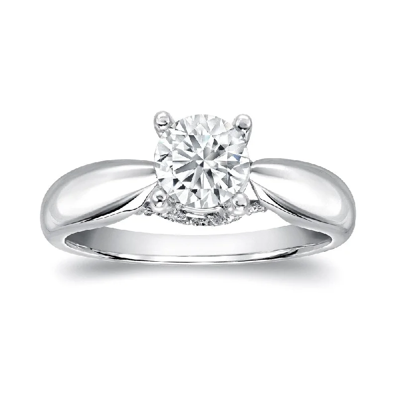 Auriya 1 carat TW Round Solitaire Diamond Engagement Ring 14k White Gold