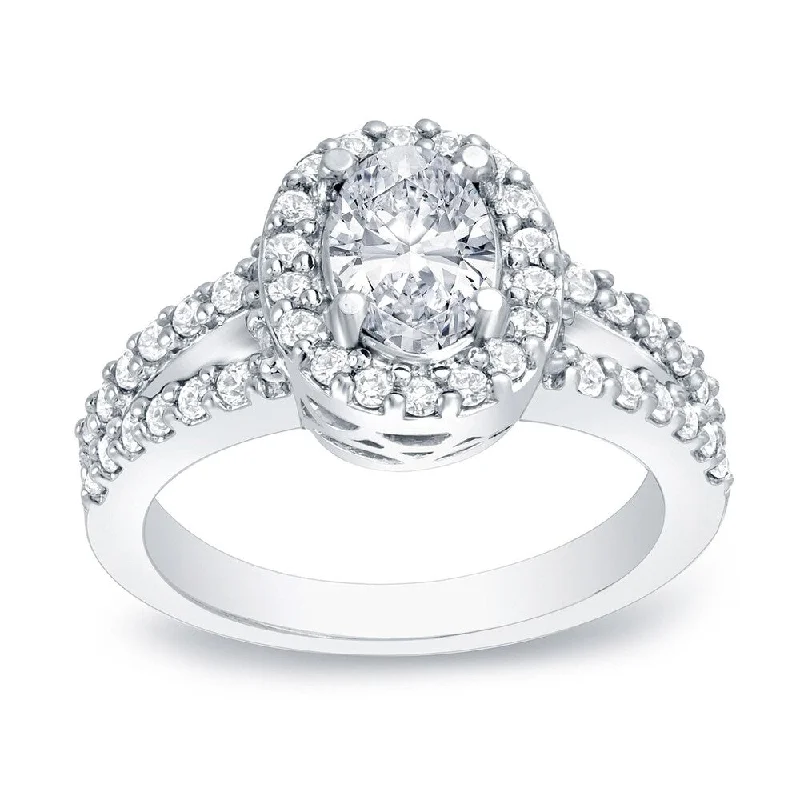 Auriya 14k Gold 1 3/5ctw Halo Oval Diamond Engagement Ring Certified (H-I, SI1-SI2)