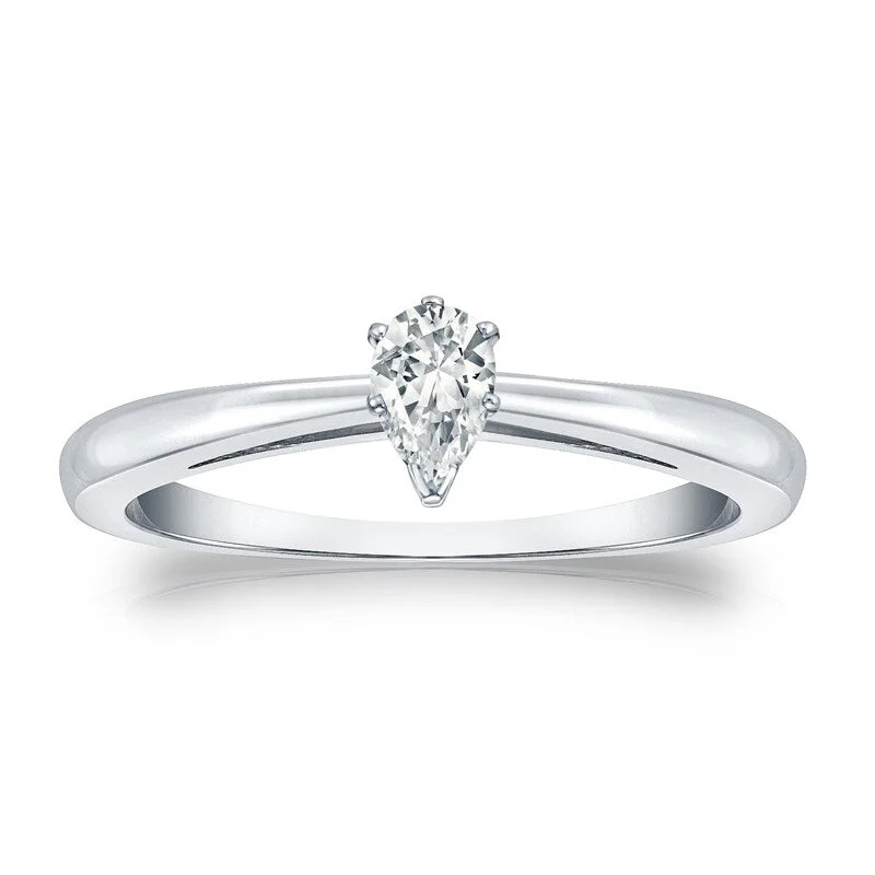 Auriya 14k Gold 1/4ctw Pear Shape Solitaire Diamond Engagement Ring (H-I, I1-I2)