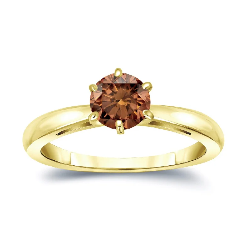 Auriya 14k Gold 3/4ctw Solitaire Brown Diamond Engagement Ring 6-Prong