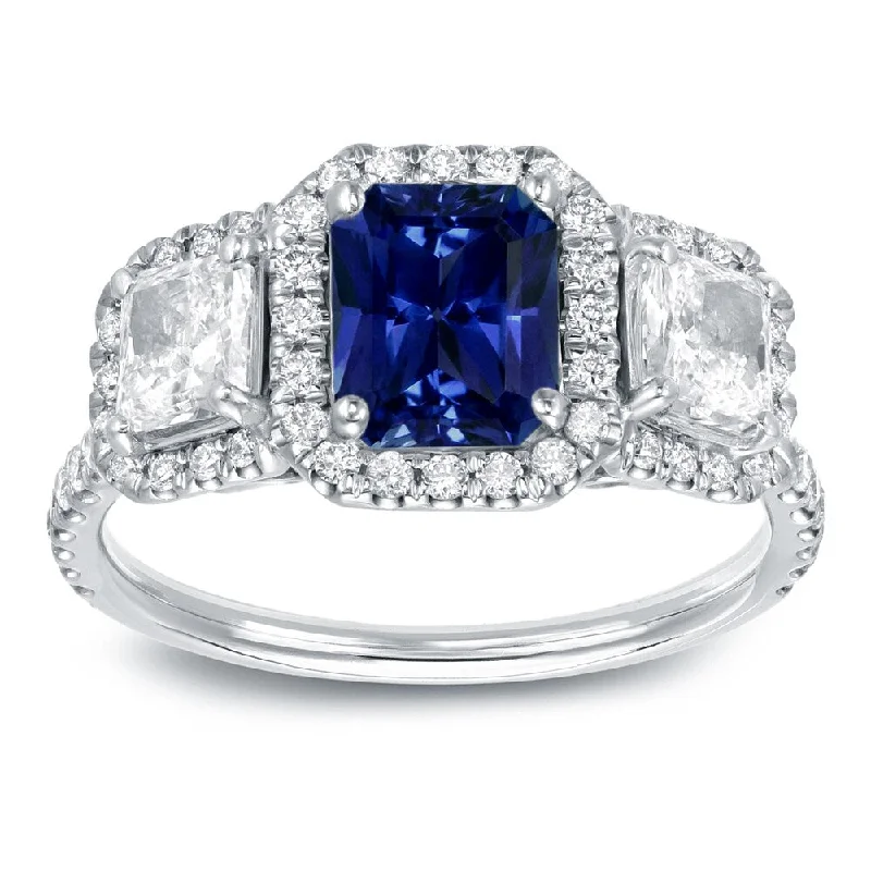 Auriya 1ct Sapphire and 1 1/4ct TDW Halo Diamond Engagement Ring 14k White Gold