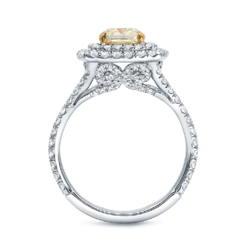 Auriya 2 1/4 carat Fancy Cushion Cut Yellow Diamond Engagement Ring 18K Two-Tone Gold Certified
