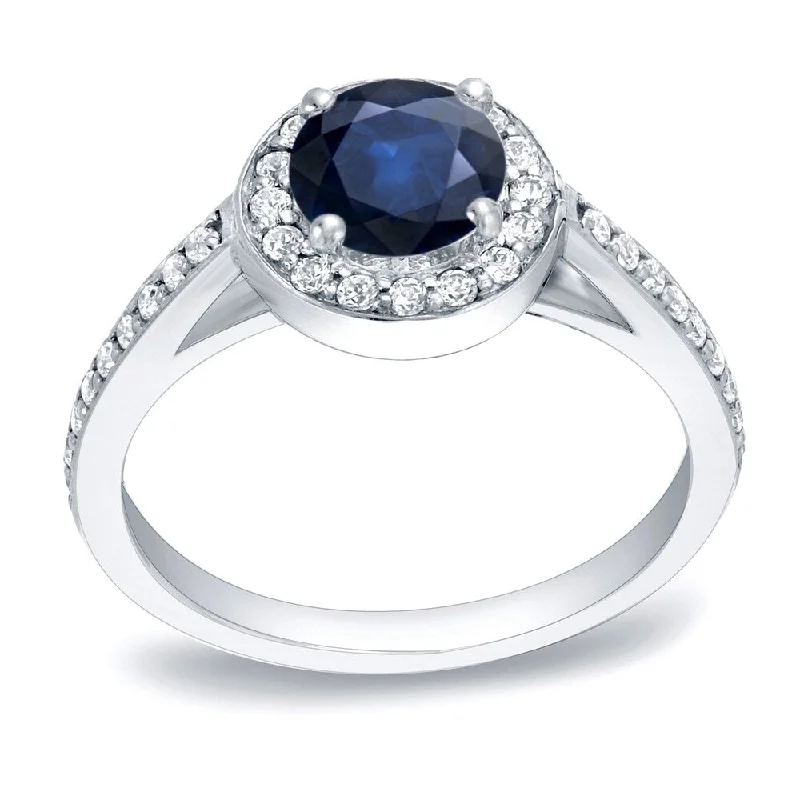 Auriya Modern 3/4ct Sapphire and 1/3ct TDW Halo Diamond Engagement Ring 14k Gold