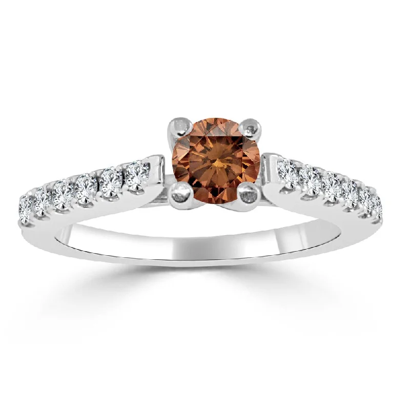 Auriya Modern Round 3/4ctw Brown Diamond Engagement Ring 14k Gold