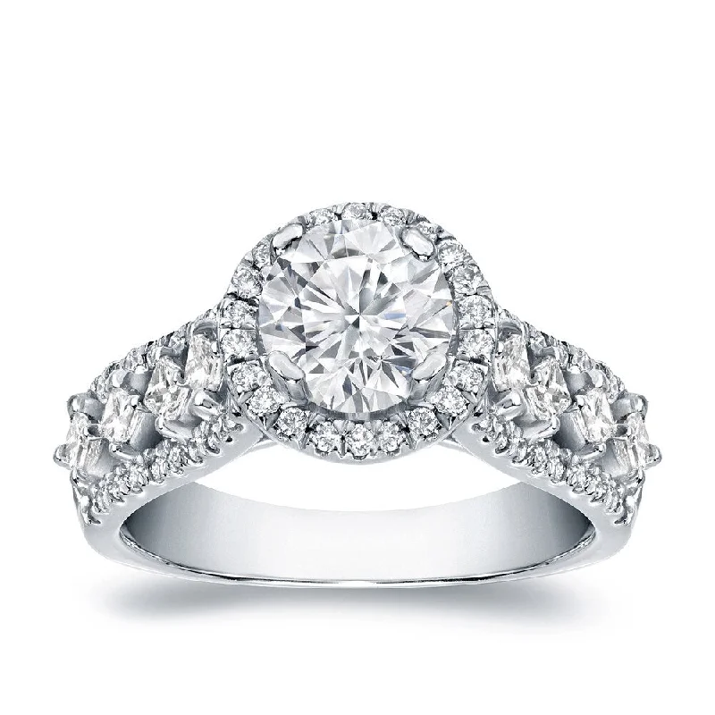 Auriya Modern Unique 1 1/2ct TDW Diamond Halo Engagement Ring 14k White Gold