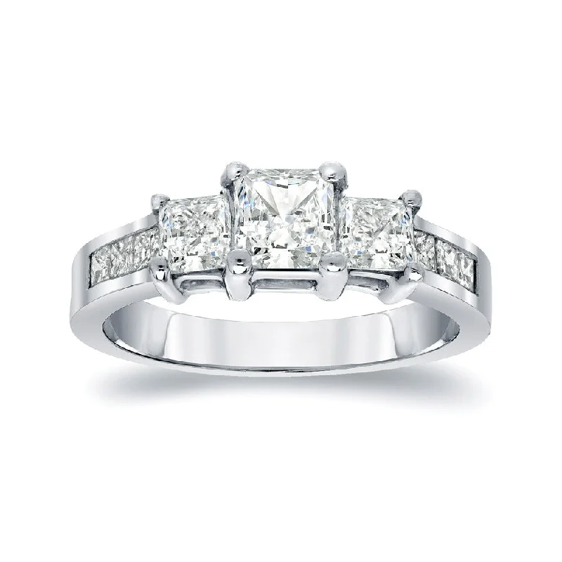 Auriya Platinum 1 1/2 carat TW Princess-cut 3-Stone Diamond Engagement Ring