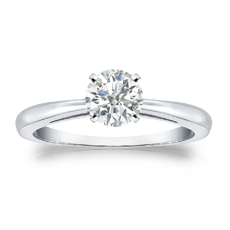 Auriya Platinum 1/2ctw Round Solitaire Diamond Engagement Ring