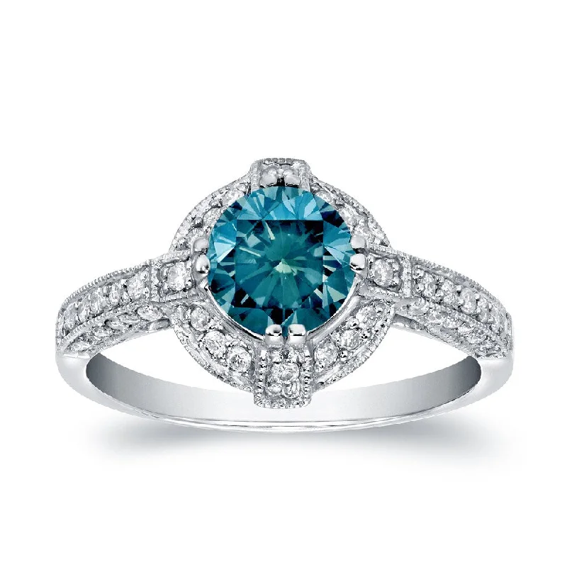 Auriya Unique 1 3/4ct TDW Blue Diamond Halo Engagement Ring 14k White Gold