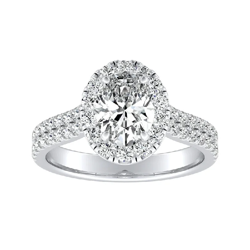 Oval Shape Halo Diamond Engagement Ring 1ctw Platinum