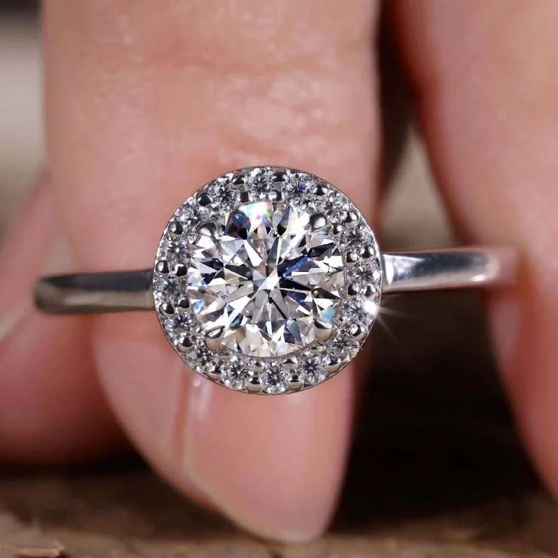 0.82 CT Round Diamond Engagement Rings, Halo Lab Grown Diamond Ring