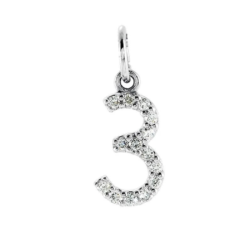 Animal - Shaped Pendants in Sterling Silver.06 Cttw Diamond & 14k White Gold Mini Number 3 Charm or Pendant
