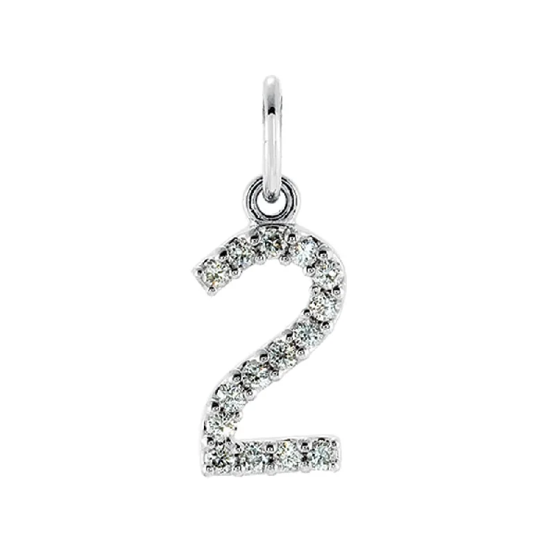 Gemstone - Encrusted Pendants with a Sparkling Centerpiece.07 Cttw Diamond & 14k White Gold Mini Number 2 Charm or Pendant