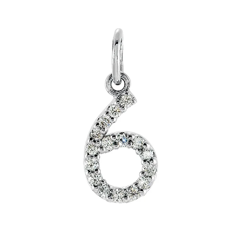 Gemstone - Encrusted Pendants with a Sparkling Centerpiece.07 Cttw Diamond & 14k White Gold Mini Number 6 Charm or Pendant Gemstone - Encrusted Pendants with a Sparkling Centerpiece.07 Cttw Diamond & 14k White Gold Mini Number 6 Charm or Pendant