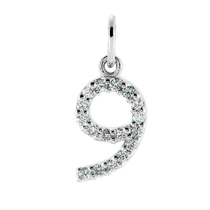 Charm Pendants with Multiple Small Decorative Elements.08 Cttw Diamond & 14k White Gold Mini Number 9 Charm or Pendant Charm Pendants with Multiple Small Decorative Elements.08 Cttw Diamond & 14k White Gold Mini Number 9 Charm or Pendant