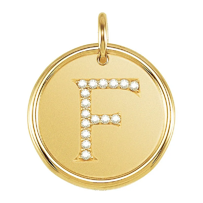 Charm Pendants with Multiple Small Decorative Elements.08 Ctw G-H, I1 Diamond Initial 17mm 14k Yellow Gold Pendant Letter F Charm Pendants with Multiple Small Decorative Elements.08 Ctw G-H, I1 Diamond Initial 17mm 14k Yellow Gold Pendant Letter F
