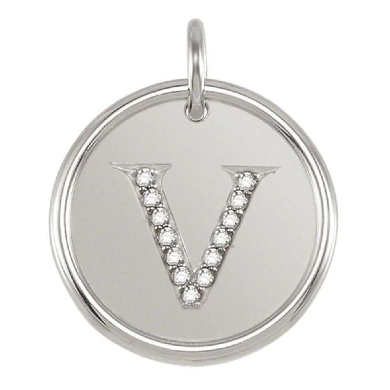 Gemstone - Encrusted Pendants with a Sparkling Centerpiece1/15 Ctw G-H, I1 Diamond Initial 17mm 14k White Gold Pendant Letter V Gemstone - Encrusted Pendants with a Sparkling Centerpiece1/15 Ctw G-H, I1 Diamond Initial 17mm 14k White Gold Pendant Letter V