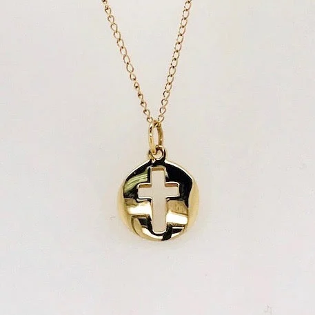 Leather - corded pendants with wooden beads for a bohemian style​ 14k Gold Cross Token Pendant
