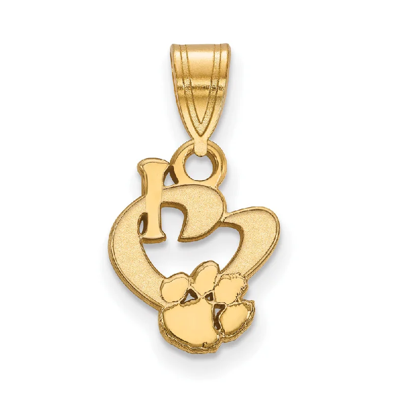 Pendant with a glow - in - the - dark element for nighttime visibility​ 14k Gold Plated Silver Clemson U Small I Love Logo Pendant