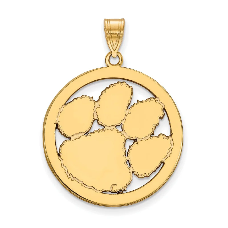 Pendant with a glow - in - the - dark element for nighttime visibility​ 14k Gold Plated Silver Clemson U XL Circle Pendant