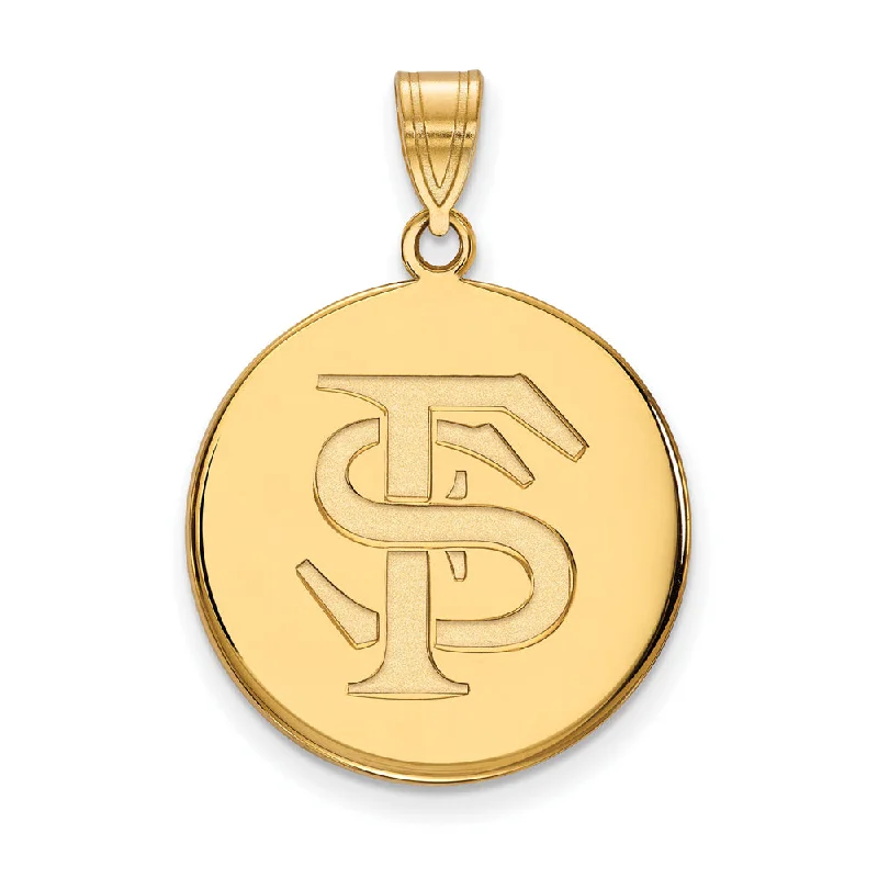 Emerald - set pendants with a rich, green hue 14k Gold Plated Silver Florida State Large 'FS' Disc Pendant Emerald - set pendants with a rich, green hue 14k Gold Plated Silver Florida State Large 'FS' Disc Pendant