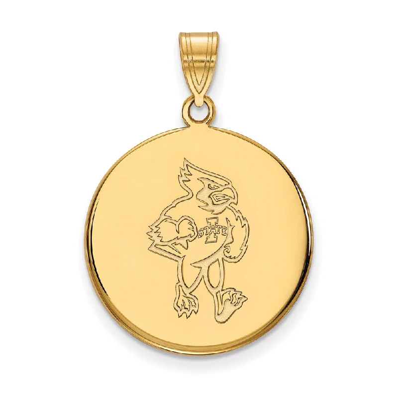 Pendant with a tassel for a bohemian and trendy style 14k Gold Plated Silver Iowa State Large Disc Pendant Pendant with a tassel for a bohemian and trendy style 14k Gold Plated Silver Iowa State Large Disc Pendant