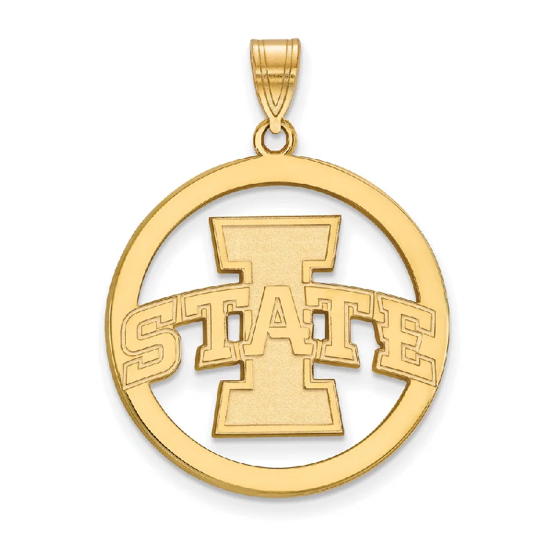 Crystal - encrusted pendants for a glamorous and sparkly effect 14k Gold Plated Silver Iowa State XL Circle Pendant Crystal - encrusted pendants for a glamorous and sparkly effect 14k Gold Plated Silver Iowa State XL Circle Pendant