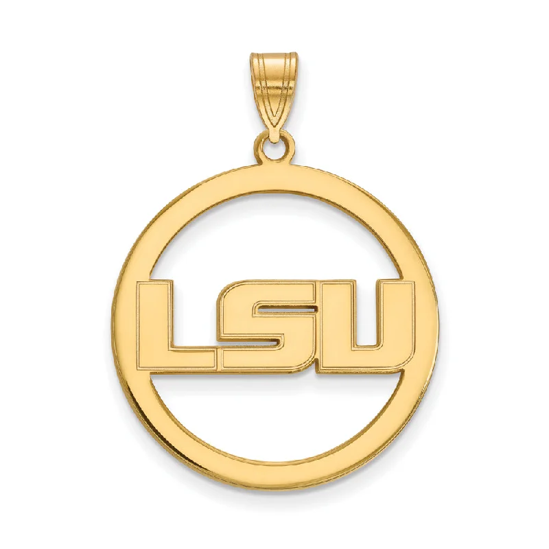 Pendant with a magnetic closure for easy attachment and removal​ 14k Gold Plated Silver Louisiana State XL Circle Pendant