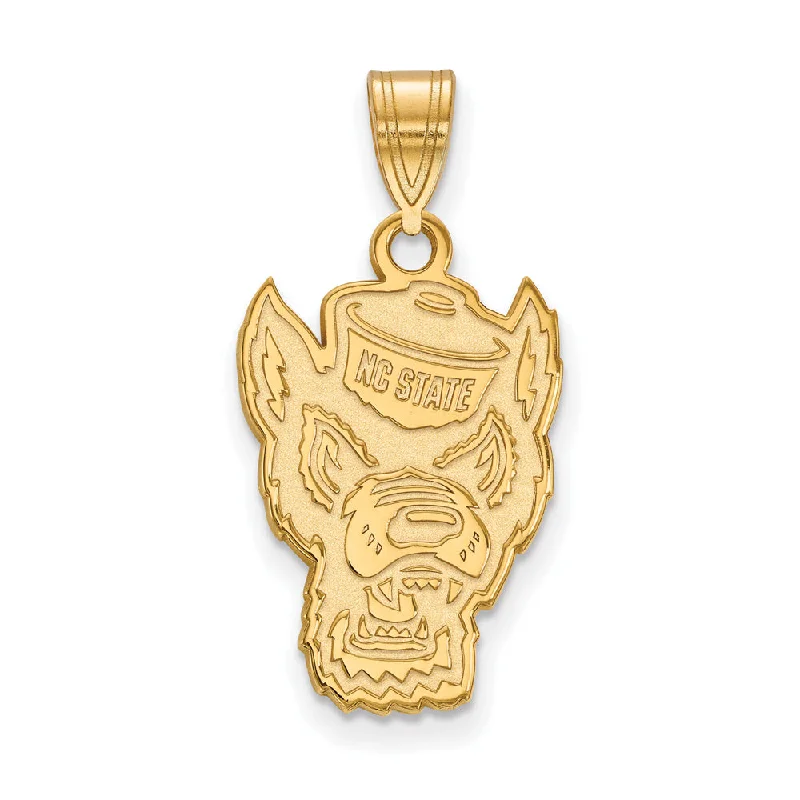 Pendant with a fringe for added texture and movement​ 14k Gold Plated Silver North Carolina State Large Logo Pendant