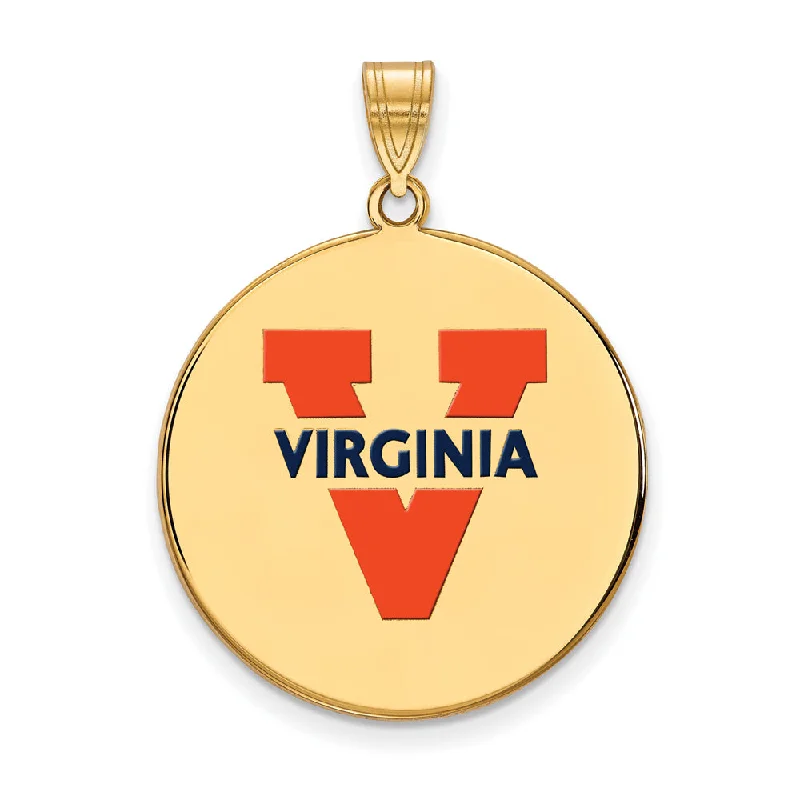 Crystal - encrusted pendants for a glamorous and sparkly effect 14k Gold Plated Silver U. of Virginia XL Enamel 'V' Logo Disc Pendant Crystal - encrusted pendants for a glamorous and sparkly effect 14k Gold Plated Silver U. of Virginia XL Enamel 'V' Logo Disc Pendant