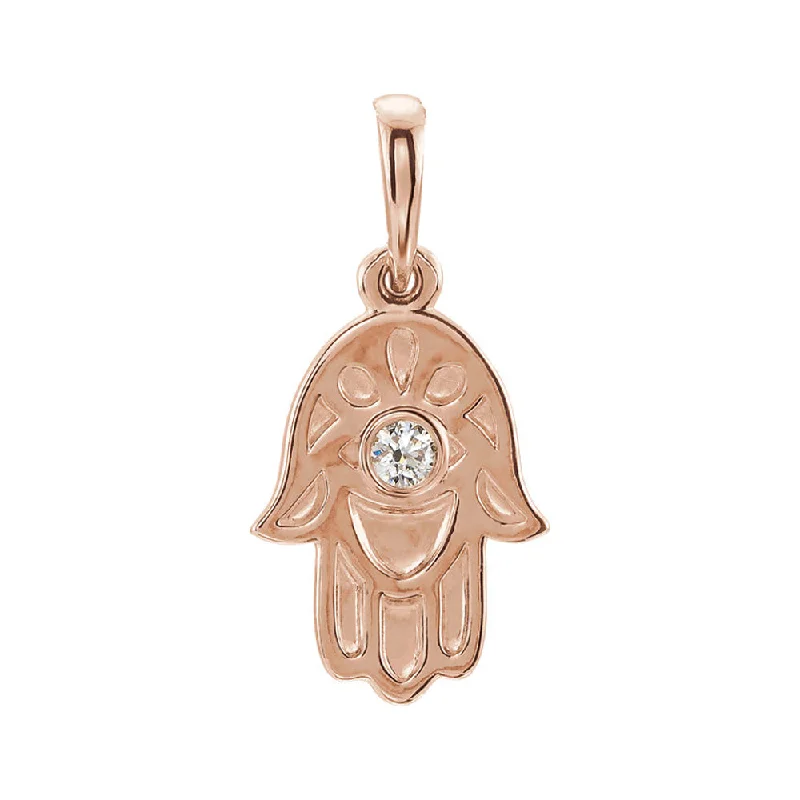 Animal - Shaped Pendants in Sterling Silver14k Rose Gold and 0.03 CT Diamond Small Hamsa Pendant, 9mm Animal - Shaped Pendants in Sterling Silver14k Rose Gold and 0.03 CT Diamond Small Hamsa Pendant, 9mm