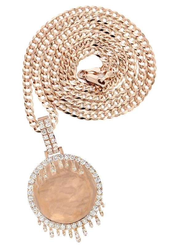Charm Pendants with Multiple Small Decorative Elements14K Rose Gold Diamond Round Drip Picture Pendant Necklace | 2.5 Carats | Appx. 21.4 Grams Charm Pendants with Multiple Small Decorative Elements14K Rose Gold Diamond Round Drip Picture Pendant Necklace | 2.5 Carats | Appx. 21.4 Grams