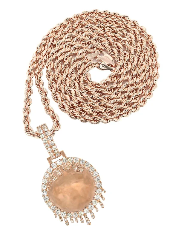 Animal - Shaped Pendants in Sterling Silver14K Rose Gold Diamond Round Drip Picture Pendant Necklace | 1.4 Carats | Appx. 16 Grams Animal - Shaped Pendants in Sterling Silver14K Rose Gold Diamond Round Drip Picture Pendant Necklace | 1.4 Carats | Appx. 16 Grams