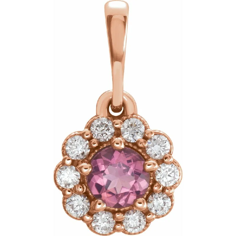 Animal - Shaped Pendants in Sterling Silver14k Rose Gold Pink Tourmaline 1/8 Ctw Diamond Small Halo Pendant, 8mm Animal - Shaped Pendants in Sterling Silver14k Rose Gold Pink Tourmaline 1/8 Ctw Diamond Small Halo Pendant, 8mm