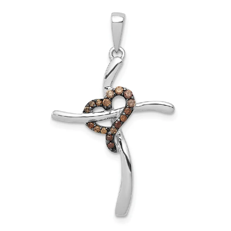 Initial Letter Pendants for a Personalized Touch14k White Gold 0.1 Ctw Champagne Diamond Heart Cross Pendant, 19x32mm Initial Letter Pendants for a Personalized Touch14k White Gold 0.1 Ctw Champagne Diamond Heart Cross Pendant, 19x32mm