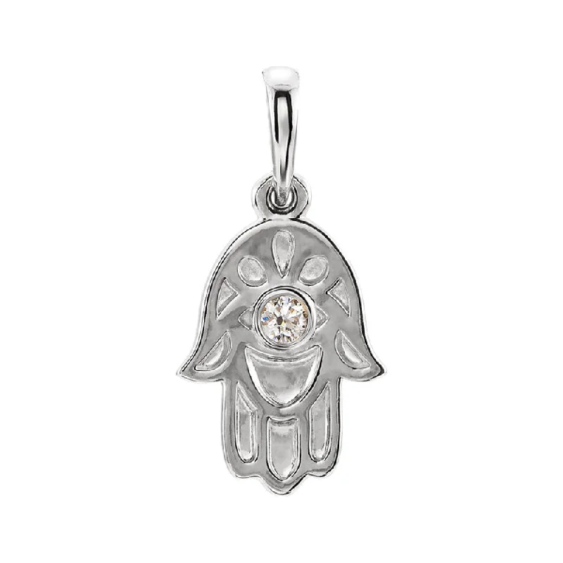 Religious Pendants with Cross or Star of David Designs14k White Gold and 0.03 CT Diamond Small Hamsa Pendant, 9mm Religious Pendants with Cross or Star of David Designs14k White Gold and 0.03 CT Diamond Small Hamsa Pendant, 9mm