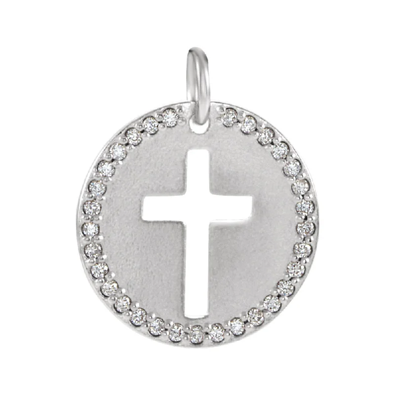 Religious Pendants with Cross or Star of David Designs14k White Gold and 0.08 Ctw Diamond Disc Cross Charm or Pendant, 12mm Religious Pendants with Cross or Star of David Designs14k White Gold and 0.08 Ctw Diamond Disc Cross Charm or Pendant, 12mm