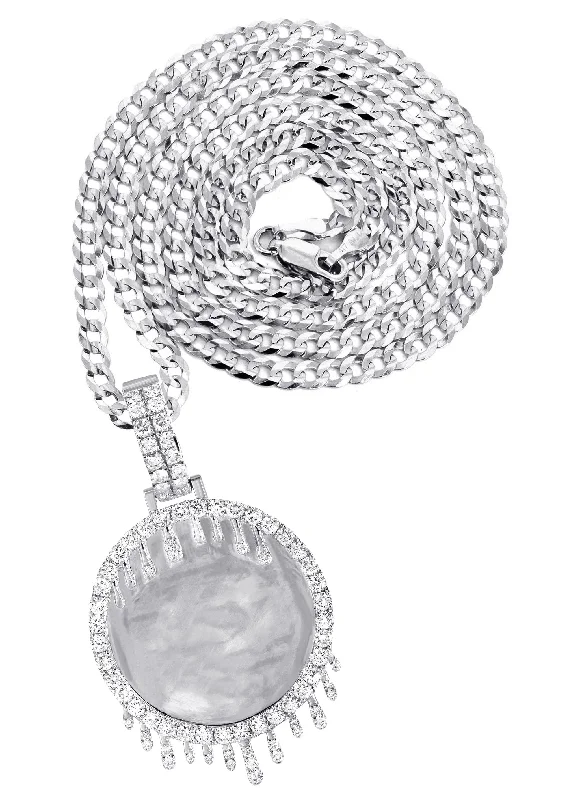 Initial Letter Pendants for a Personalized Touch14K White Gold Diamond Round Drip Picture Pendant Necklace | 2.5 Carats | Appx. 21.9 Grams Initial Letter Pendants for a Personalized Touch14K White Gold Diamond Round Drip Picture Pendant Necklace | 2.5 Carats | Appx. 21.9 Grams