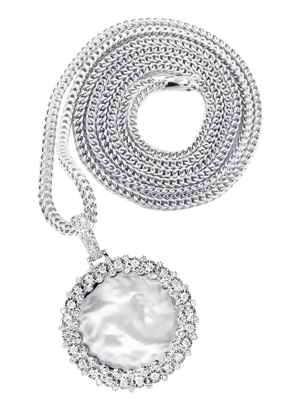 Gemstone - Encrusted Pendants with a Sparkling Centerpiece14K White Gold Diamond Round Picture Pendant Necklace | 0.63 Carats | Appx. 16 Grams Gemstone - Encrusted Pendants with a Sparkling Centerpiece14K White Gold Diamond Round Picture Pendant Necklace | 0.63 Carats | Appx. 16 Grams