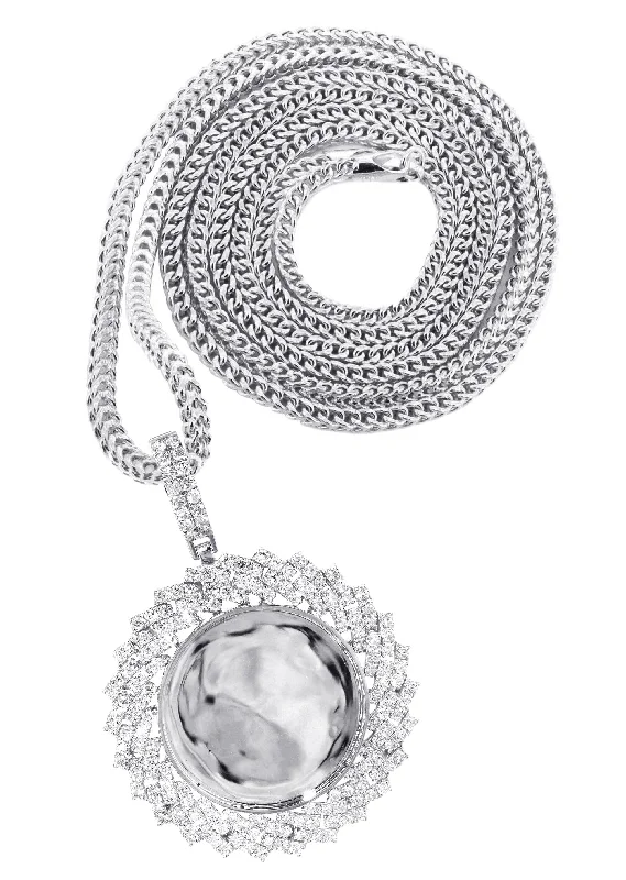 Religious Pendants with Cross or Star of David Designs14K White Gold Diamond Round Picture Pendant Necklace | 3.85 Carats | Appx. 12.5 Grams