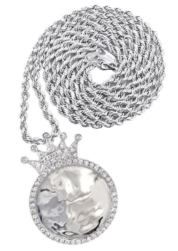 Gemstone - Encrusted Pendants with a Sparkling Centerpiece14K White Gold Diamond Round Picture Pendant Necklace | 3.11 Carats | Appx. 20.6 Grams Gemstone - Encrusted Pendants with a Sparkling Centerpiece14K White Gold Diamond Round Picture Pendant Necklace | 3.11 Carats | Appx. 20.6 Grams