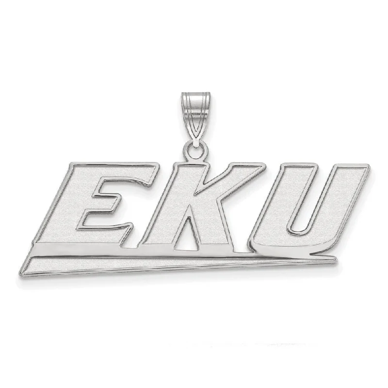 Pendant with an adjustable chain length for versatility​ 14k White Gold Eastern Kentucky U Large Logo Pendant