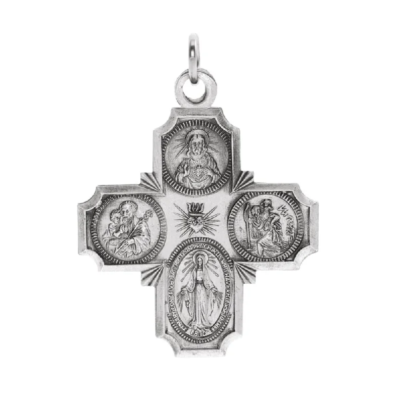 Religious Pendants with Cross or Star of David Designs14k White Gold Four-Way Cross Medal Pendant Religious Pendants with Cross or Star of David Designs14k White Gold Four-Way Cross Medal Pendant