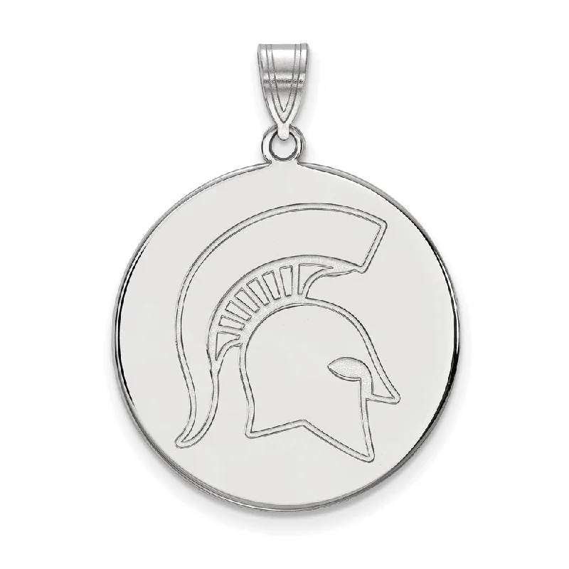 Pendant with a glow - in - the - dark element for nighttime visibility 14k White Gold Michigan State XL Disc Pendant Pendant with a glow - in - the - dark element for nighttime visibility 14k White Gold Michigan State XL Disc Pendant